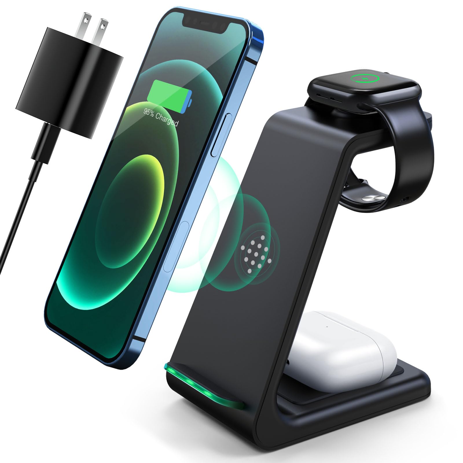 3 in 1 Wireless Charging Station, 2026 Upgraded Fast Desk Charger Station for iPhone 17 16 15 14 13 12 Pro Max Plus, Charger Stand for Apple Watch 11 10 9 8 7 6 5 4 3 2 Ultra SE, Airpods 4 3 2 Pro