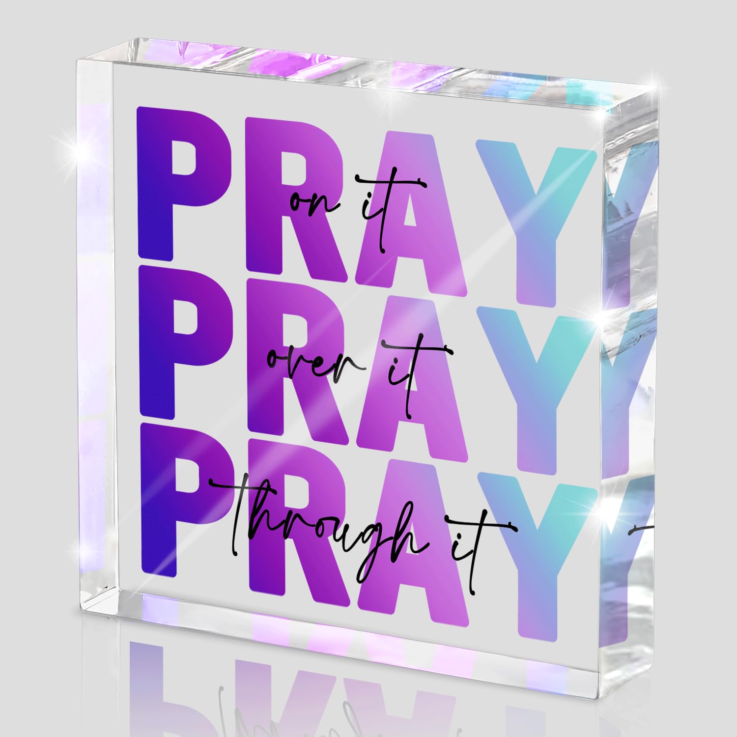 Pink Inspirational Decor Pray Over It Bible Verse Wall Art Christian Gifts for Women, 4x 4 Inches Office Desk Accessories Decor Sign, Pink Dorm Room Decoration for Women - Pray on it Pray through it