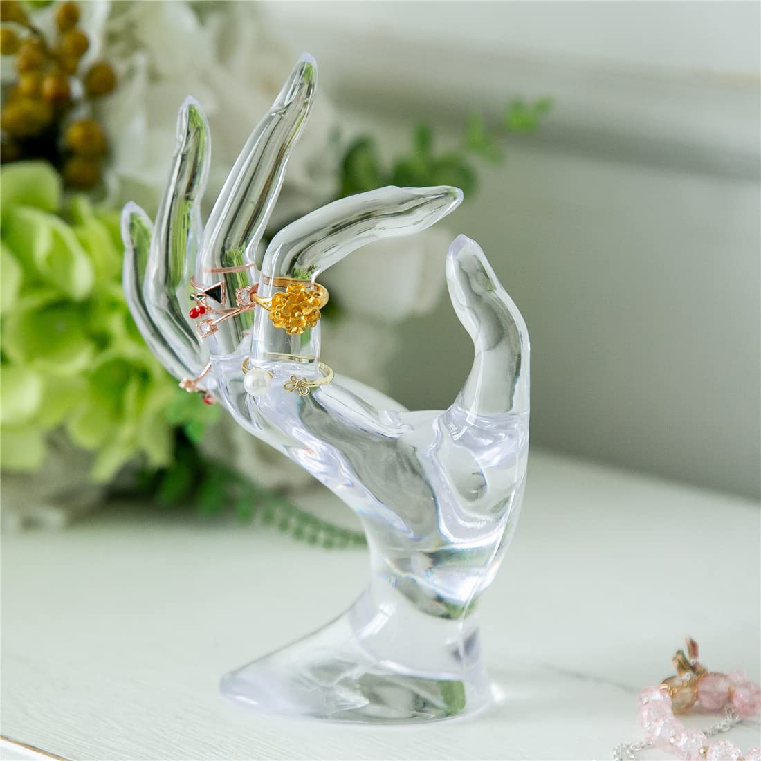 Maxsirui Hand Form Ring Holder Jewelry Display Organization Rack Bracelet Ring Watch Stand Support Aesthetic Y2k Room Decor (Rose Red)