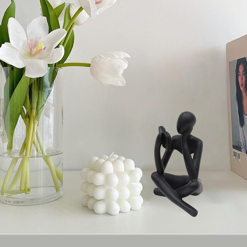 Jinkoozz Gold Reading Women Statue, Thinker Sculptures, Abstract Art Ornament, Modern Aesthetic Figurine Decoration, Suitable for Home Living Room Bedroom Office Shelf Table Desk Bookshelf Decor