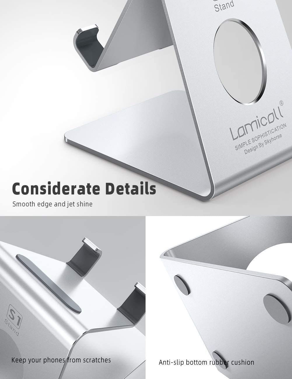 Lamicall Cell Phone Stand, Desk Accessories - Clear Office Cell Phone Holder, Acrylic Phone Stand, Desktop, Acrylic Office Desk Decor Accessories, Suitable for iPhone, 4-8'' Phone, Gifts