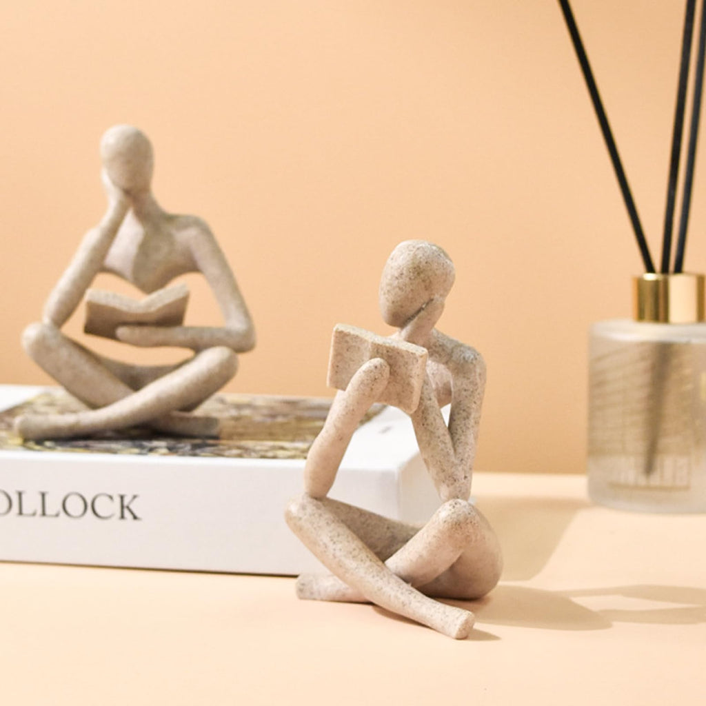 Jinkoozz Gold Reading Women Statue, Thinker Sculptures, Abstract Art Ornament, Modern Aesthetic Figurine Decoration, Suitable for Home Living Room Bedroom Office Shelf Table Desk Bookshelf Decor