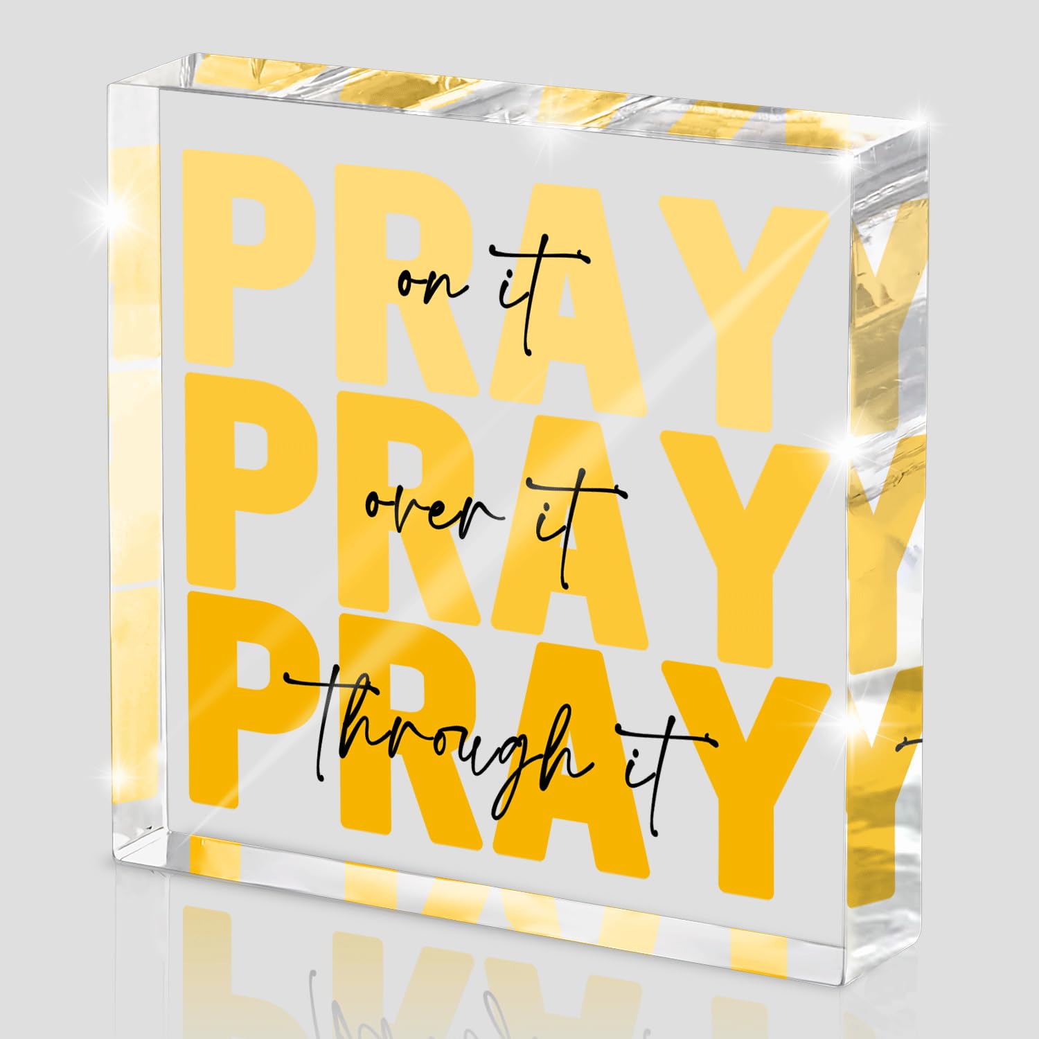 Pink Inspirational Decor Pray Over It Bible Verse Wall Art Christian Gifts for Women, 4x 4 Inches Office Desk Accessories Decor Sign, Pink Dorm Room Decoration for Women - Pray on it Pray through it