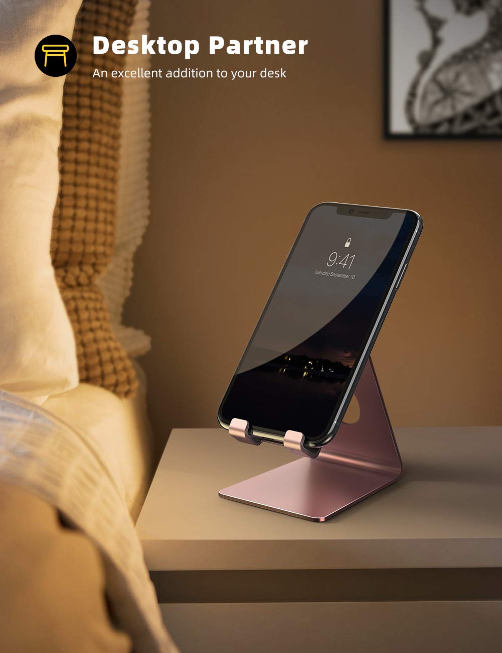 Lamicall Cell Phone Stand, Desk Accessories - Clear Office Cell Phone Holder, Acrylic Phone Stand, Desktop, Acrylic Office Desk Decor Accessories, Suitable for iPhone, 4-8'' Phone, Gifts