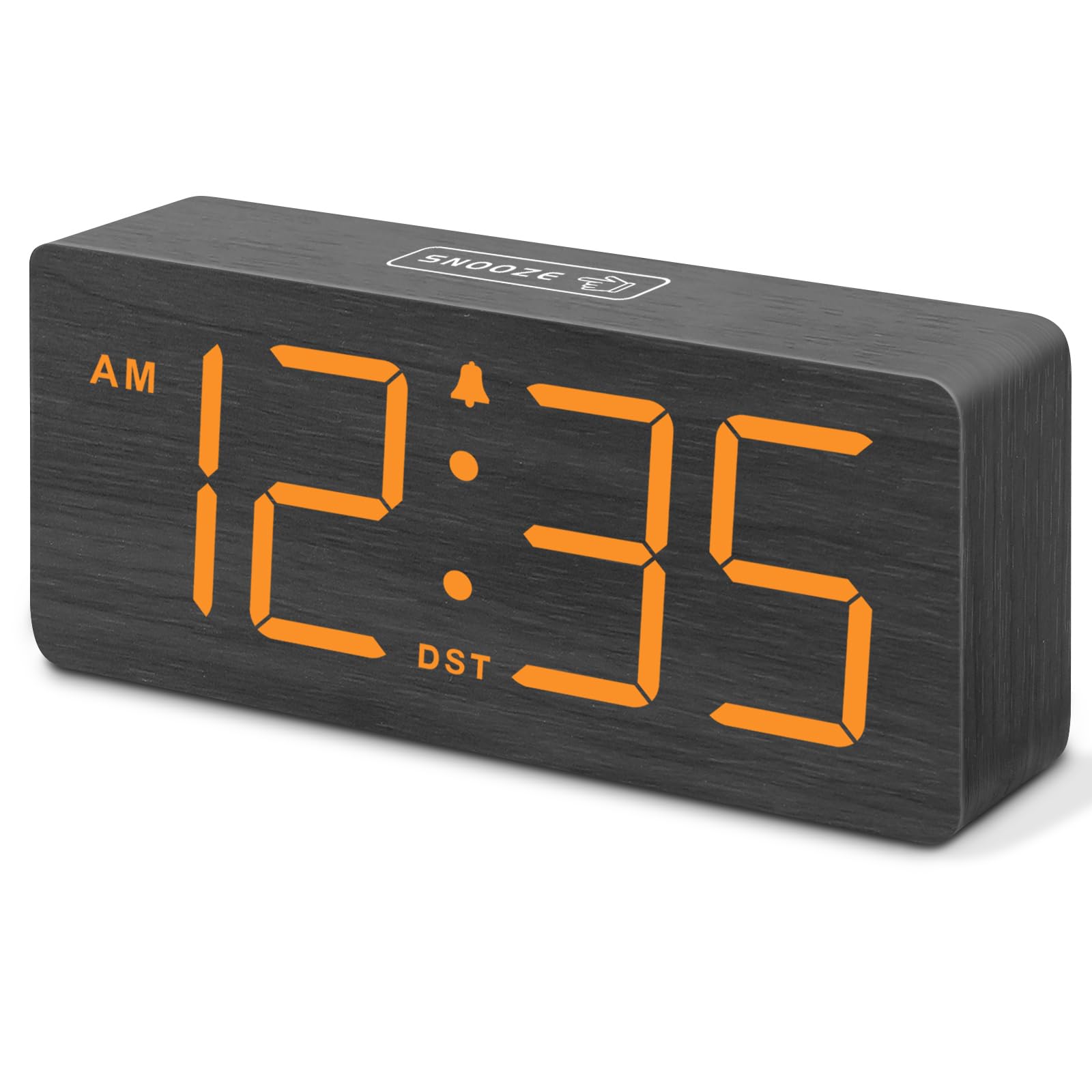 DreamSky Wooden Digital Alarm Clock for Bedroom - Desk Clock for Living Room with Large Numbers, Dimmer, Loud Alarm for Heavy Sleepers with Volume Control, DST, Office Wood Decor (Plug in Clock)