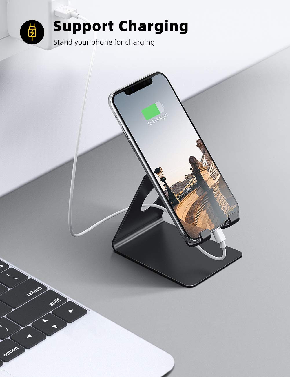 Lamicall Cell Phone Stand, Desk Accessories - Clear Office Cell Phone Holder, Acrylic Phone Stand, Desktop, Acrylic Office Desk Decor Accessories, Suitable for iPhone, 4-8'' Phone, Gifts
