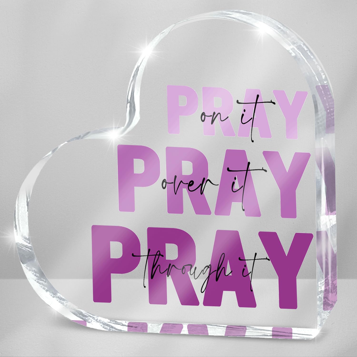 Pink Inspirational Decor Pray Over It Bible Verse Wall Art Christian Gifts for Women, 4x 4 Inches Office Desk Accessories Decor Sign, Pink Dorm Room Decoration for Women - Pray on it Pray through it