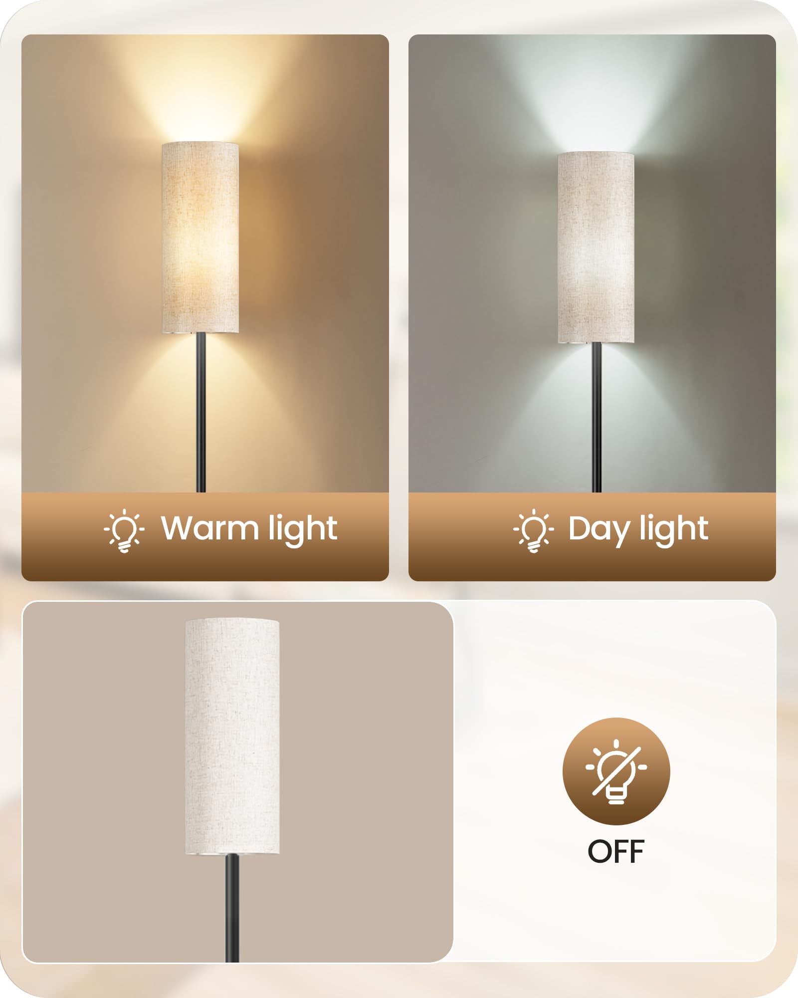 2 Pack Floor Lamp, Pole Lamp with Foot Switch, Modern Standing Lamp Lampshade, Minimalist Freestanding Lamp (Bulb Not Included), for Living Room, Bedroom Office, Black and Beige E07LDP205