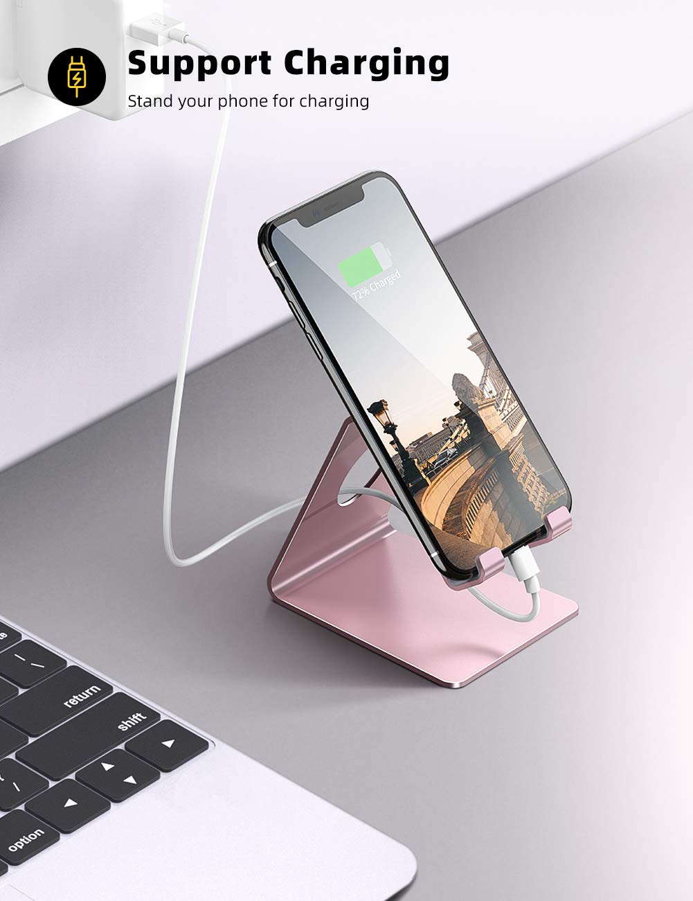 Lamicall Cell Phone Stand, Desk Accessories - Clear Office Cell Phone Holder, Acrylic Phone Stand, Desktop, Acrylic Office Desk Decor Accessories, Suitable for iPhone, 4-8'' Phone, Gifts