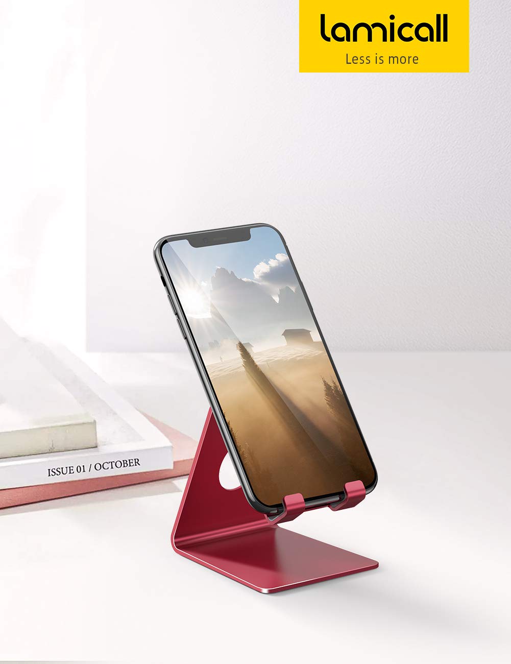 Lamicall Cell Phone Stand, Desk Accessories - Clear Office Cell Phone Holder, Acrylic Phone Stand, Desktop, Acrylic Office Desk Decor Accessories, Suitable for iPhone, 4-8'' Phone, Gifts