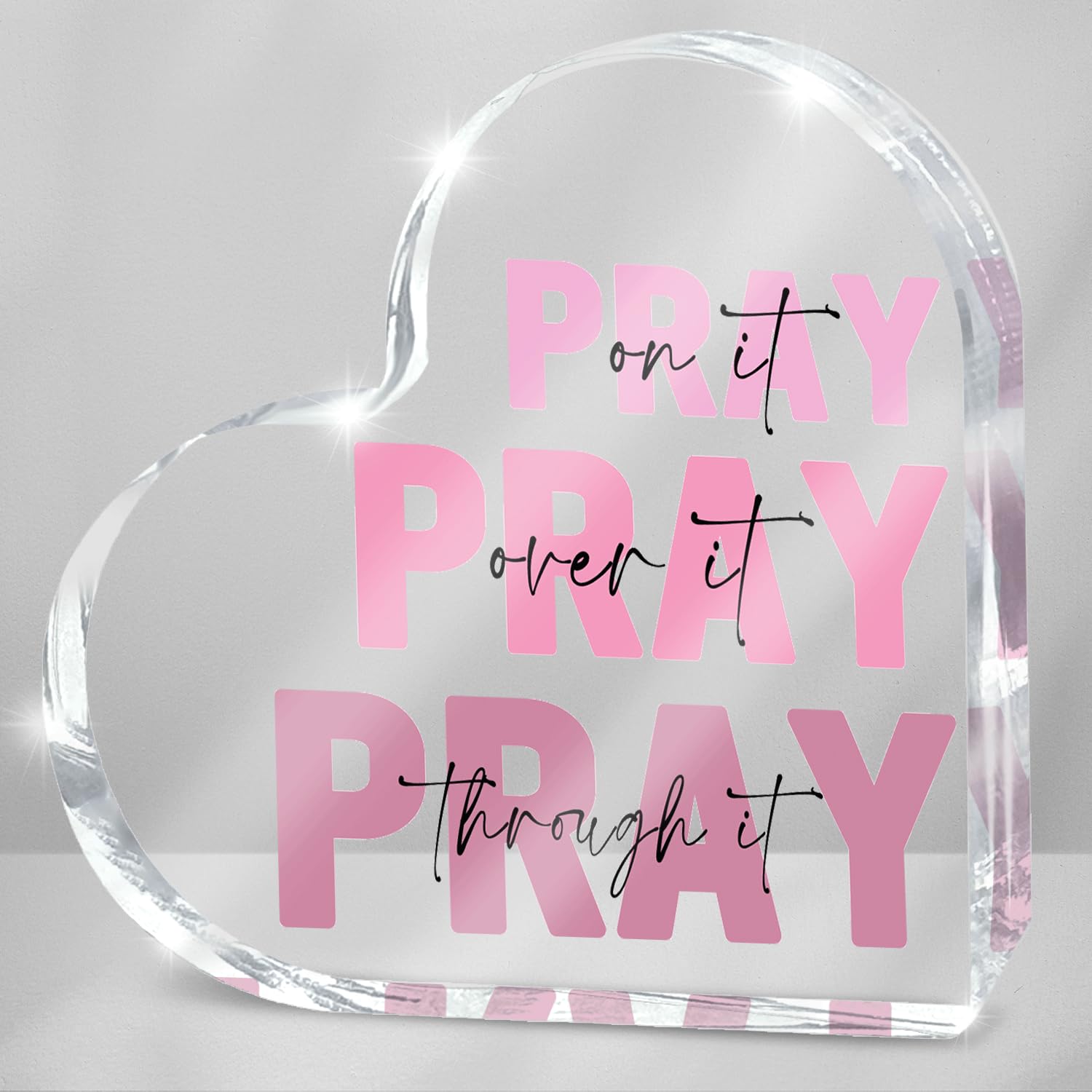 Pink Inspirational Decor Pray Over It Bible Verse Wall Art Christian Gifts for Women, 4x 4 Inches Office Desk Accessories Decor Sign, Pink Dorm Room Decoration for Women - Pray on it Pray through it