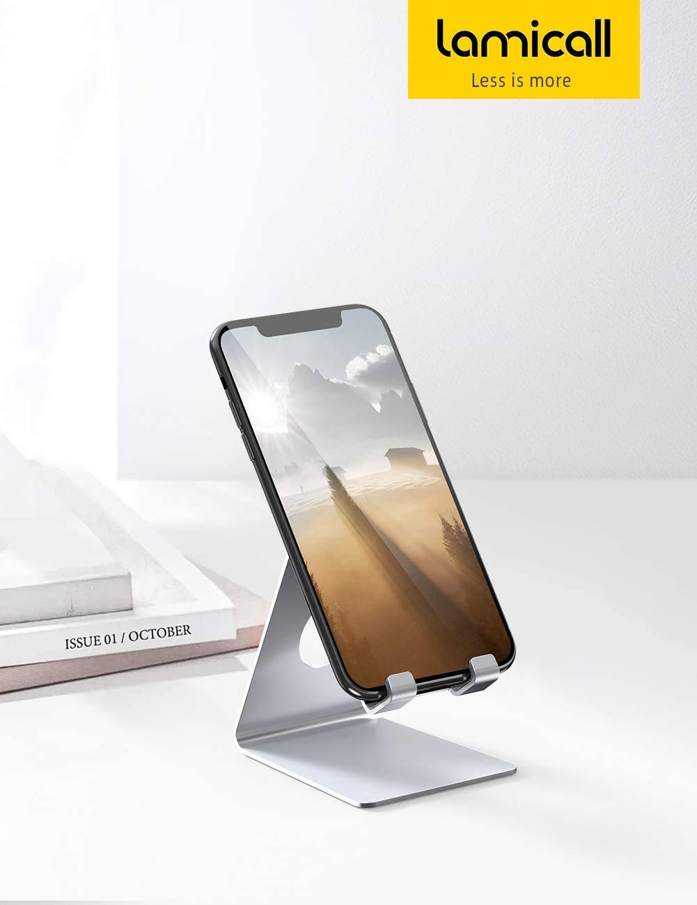 Lamicall Cell Phone Stand, Desk Accessories - Clear Office Cell Phone Holder, Acrylic Phone Stand, Desktop, Acrylic Office Desk Decor Accessories, Suitable for iPhone, 4-8'' Phone, Gifts