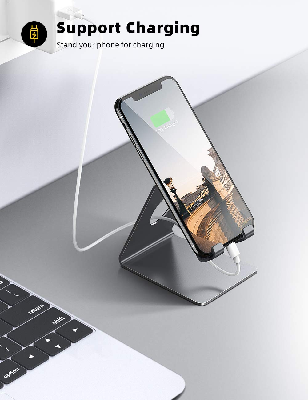 Lamicall Cell Phone Stand, Desk Accessories - Clear Office Cell Phone Holder, Acrylic Phone Stand, Desktop, Acrylic Office Desk Decor Accessories, Suitable for iPhone, 4-8'' Phone, Gifts