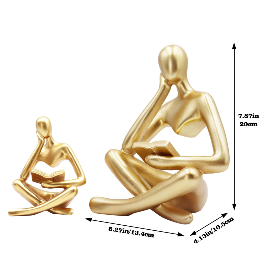Jinkoozz Gold Reading Women Statue, Thinker Sculptures, Abstract Art Ornament, Modern Aesthetic Figurine Decoration, Suitable for Home Living Room Bedroom Office Shelf Table Desk Bookshelf Decor