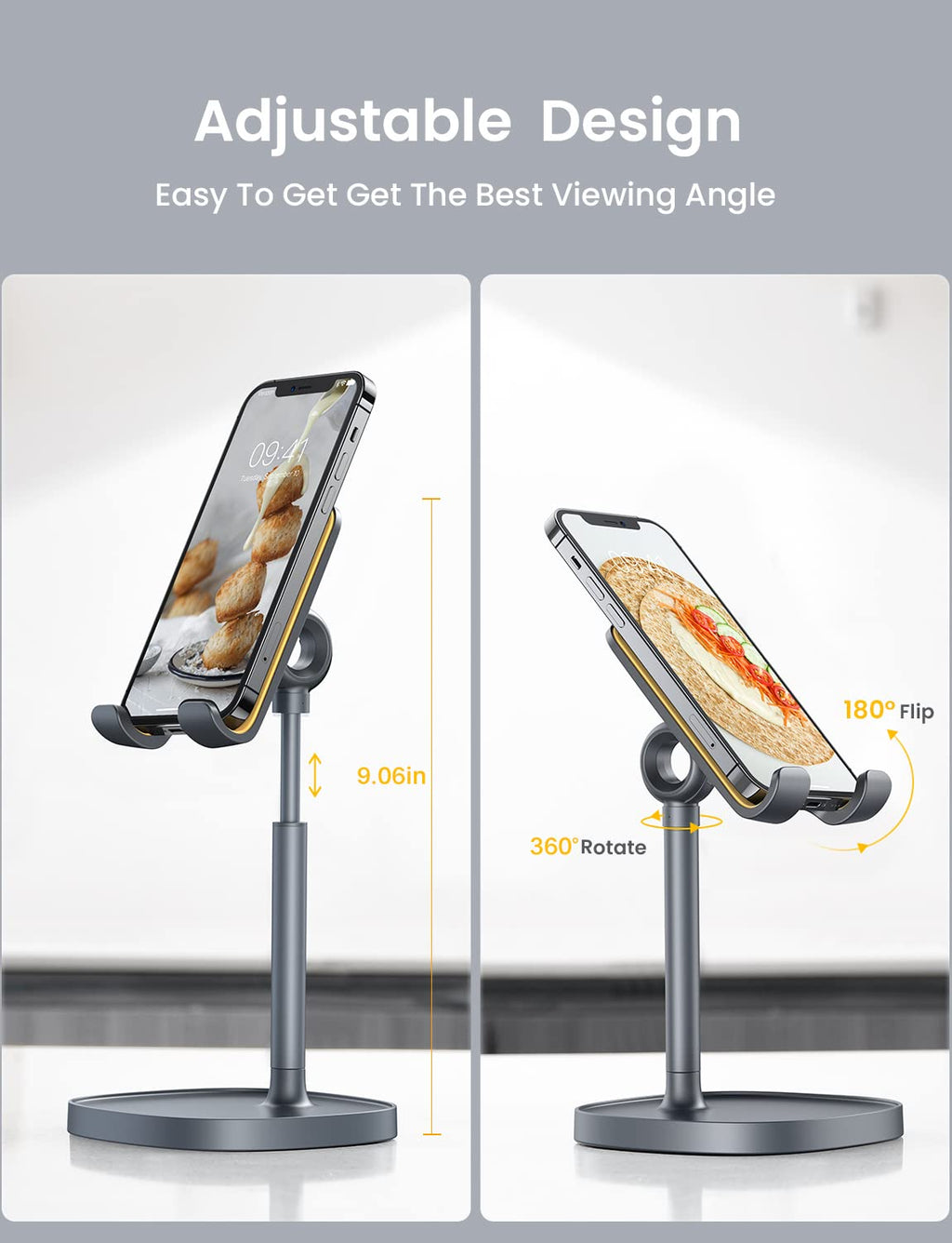 LISEN Cell Phone Stand Phone Holder for Desk Office Decor, Office Desk Accessories Women PC Gaming Essentials iPhone Stand Gadgets Men Gifts for Mom Fit OtterBox Case Switch iPad Air Tablet 4-10 in