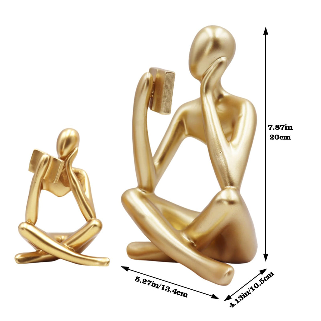 Jinkoozz Gold Reading Women Statue, Thinker Sculptures, Abstract Art Ornament, Modern Aesthetic Figurine Decoration, Suitable for Home Living Room Bedroom Office Shelf Table Desk Bookshelf Decor