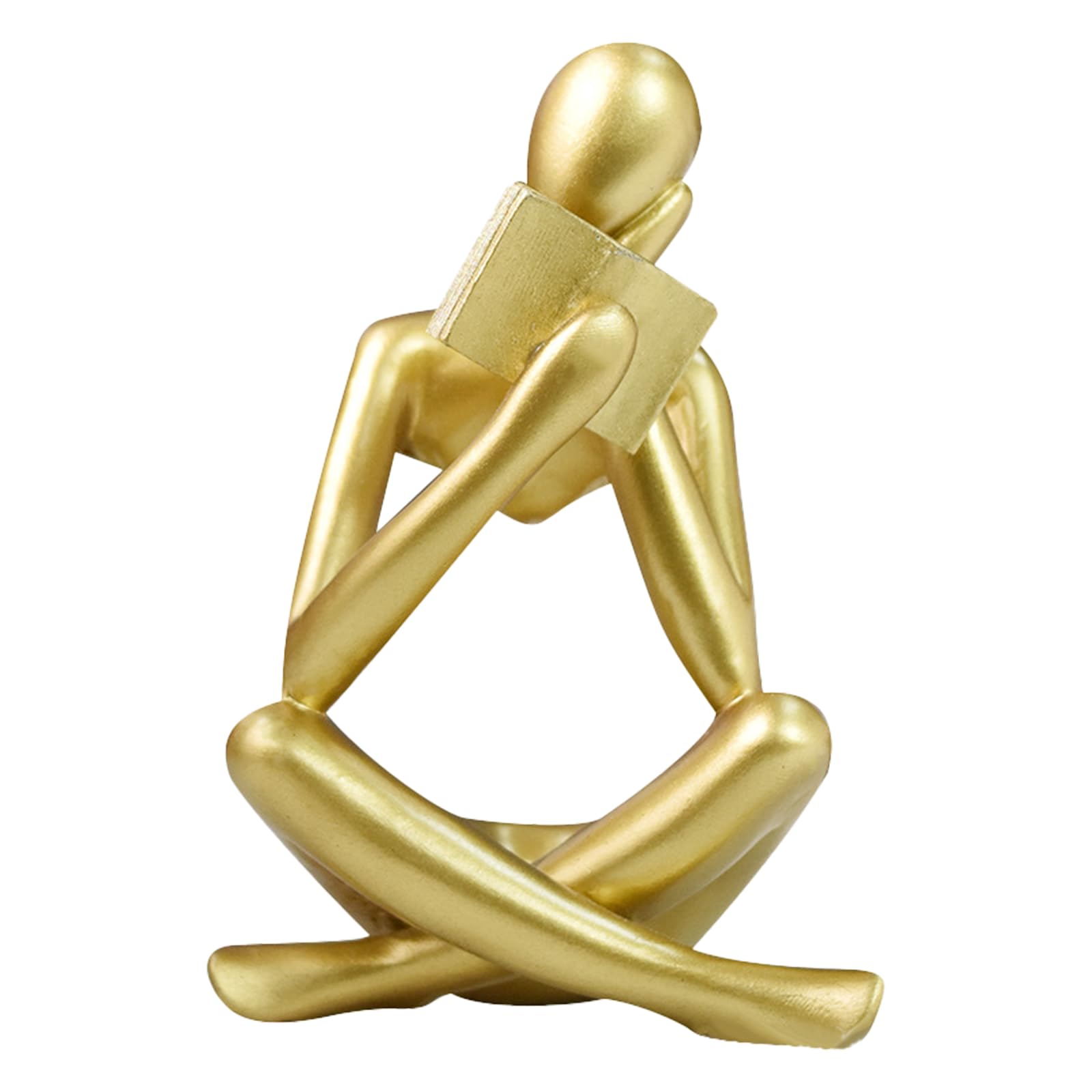 Jinkoozz Gold Reading Women Statue, Thinker Sculptures, Abstract Art Ornament, Modern Aesthetic Figurine Decoration, Suitable for Home Living Room Bedroom Office Shelf Table Desk Bookshelf Decor