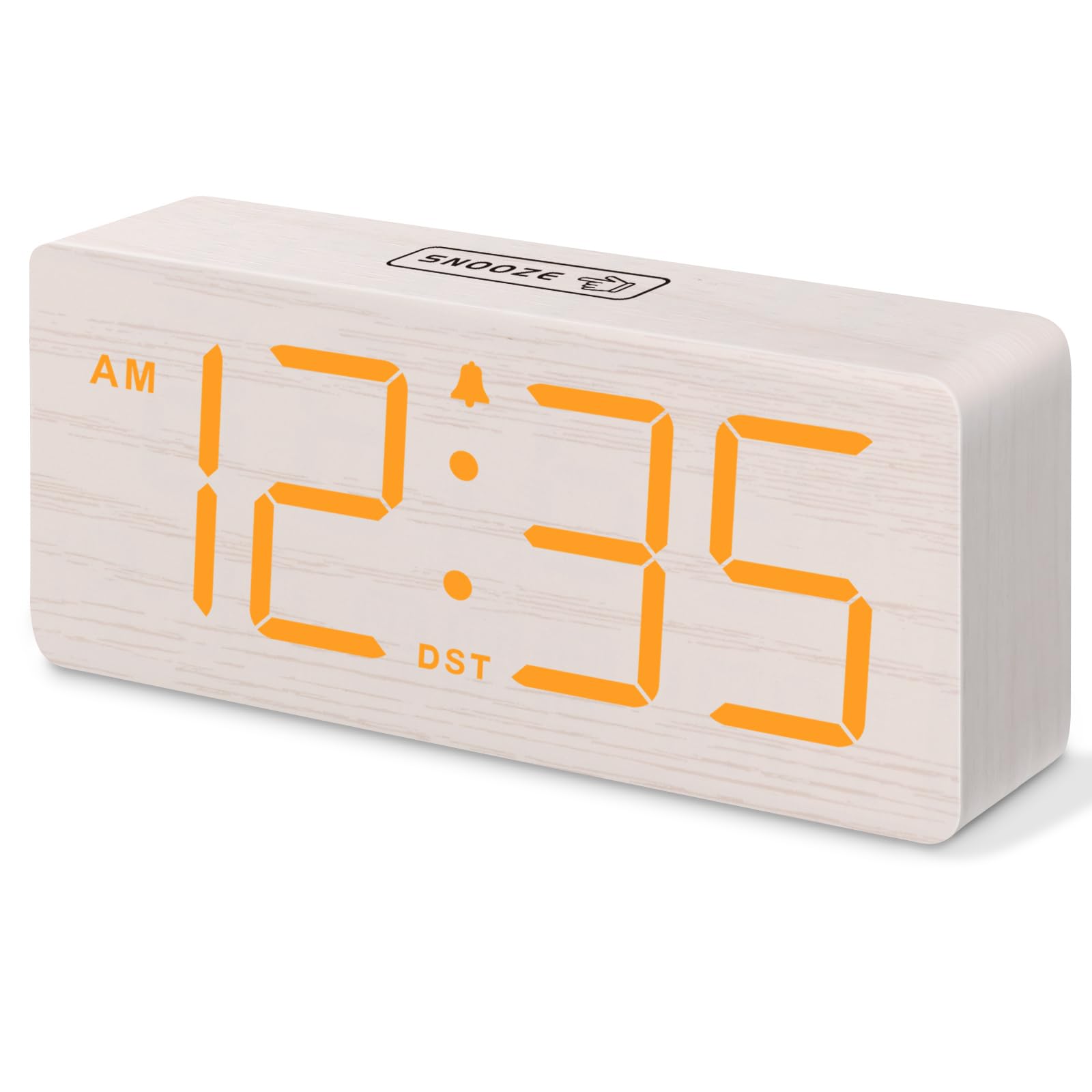 DreamSky Wooden Digital Alarm Clock for Bedroom - Desk Clock for Living Room with Large Numbers, Dimmer, Loud Alarm for Heavy Sleepers with Volume Control, DST, Office Wood Decor (Plug in Clock)