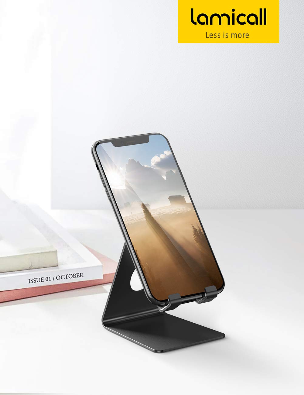 Lamicall Cell Phone Stand, Desk Accessories - Clear Office Cell Phone Holder, Acrylic Phone Stand, Desktop, Acrylic Office Desk Decor Accessories, Suitable for iPhone, 4-8'' Phone, Gifts