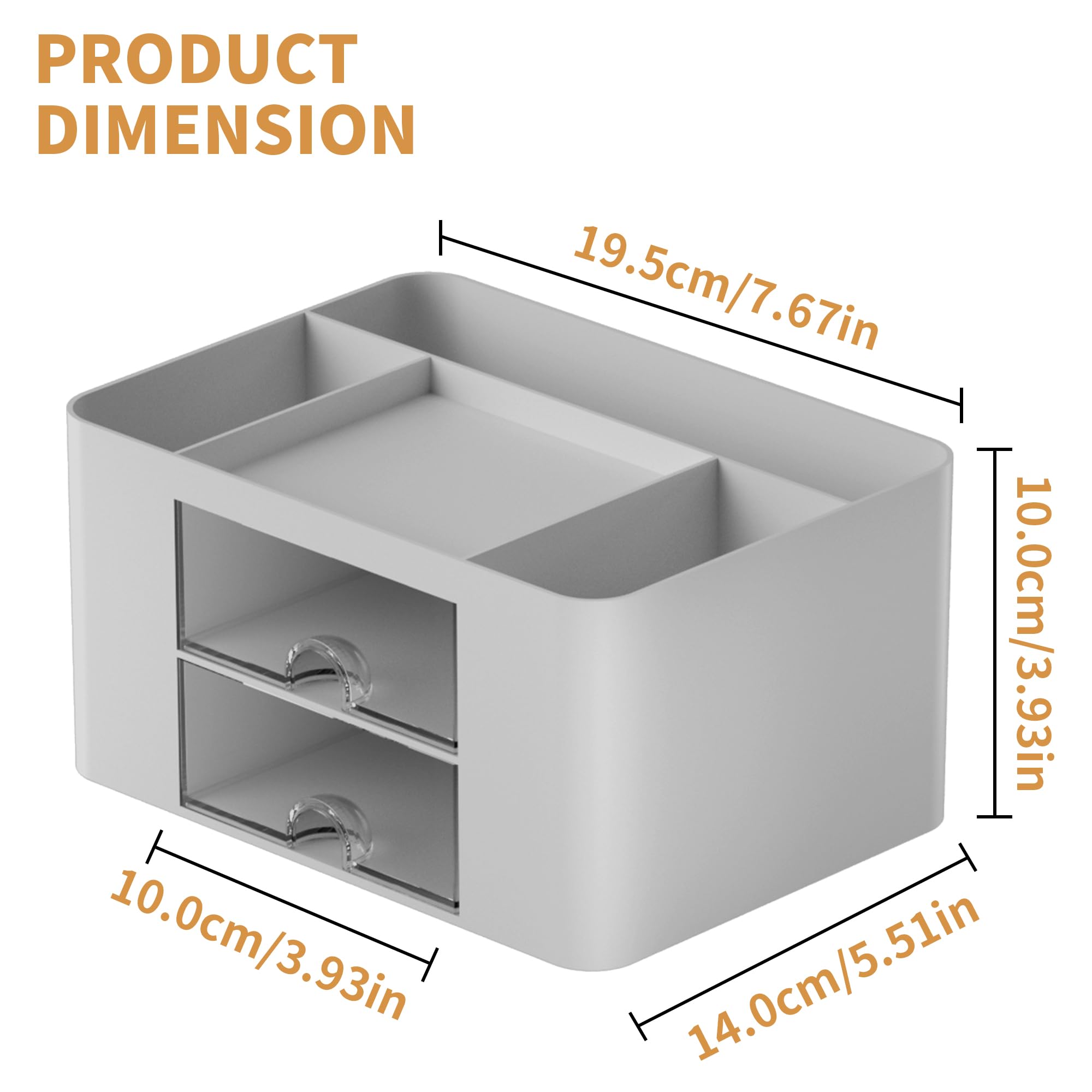 Marbrasse Pen Organizer with 2 Drawer, Multi-Functional Pencil Holder for Desk, Desk Organizers and Accessories with 5 Compartments + Drawer for Office Art Supplies (White)