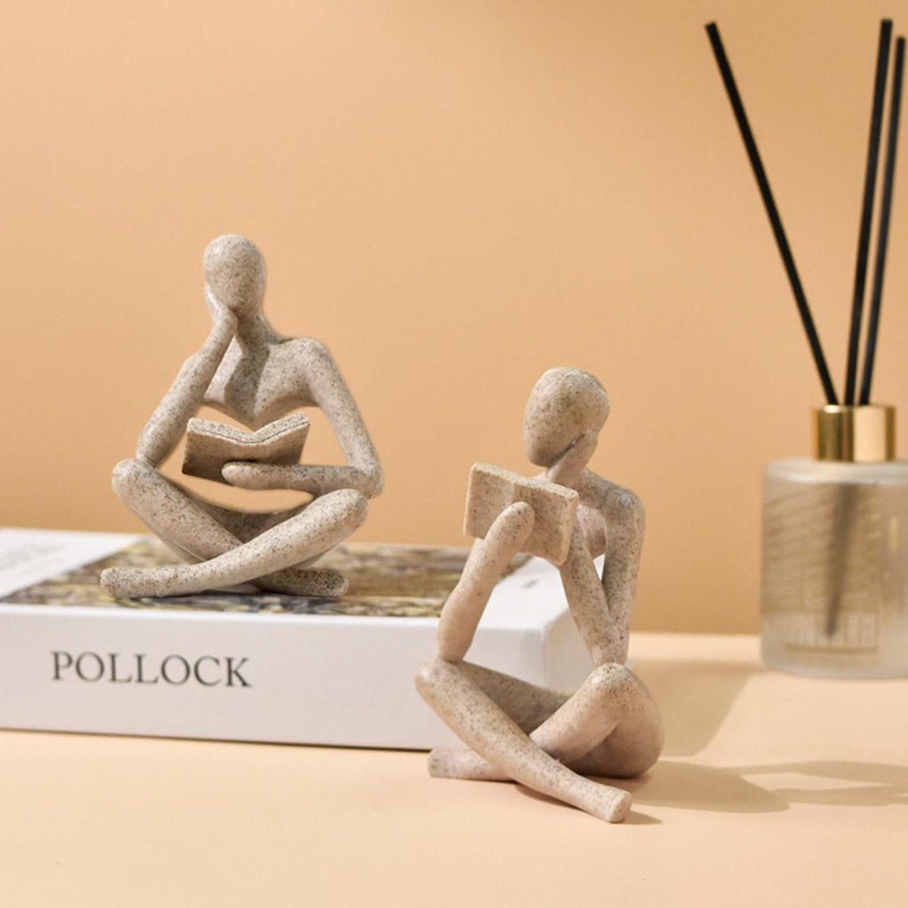 Jinkoozz Gold Reading Women Statue, Thinker Sculptures, Abstract Art Ornament, Modern Aesthetic Figurine Decoration, Suitable for Home Living Room Bedroom Office Shelf Table Desk Bookshelf Decor