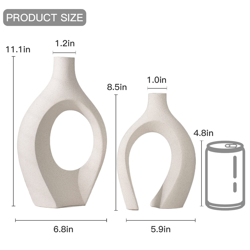 Lvases Snuggle Hollow Ceramic Vase Set of 2, Nordic Modern Boho ins Style Decorative Ceramic Aesthetic Flower Vase for Home Decor (Milky White W 6.3" X H 8.4")
