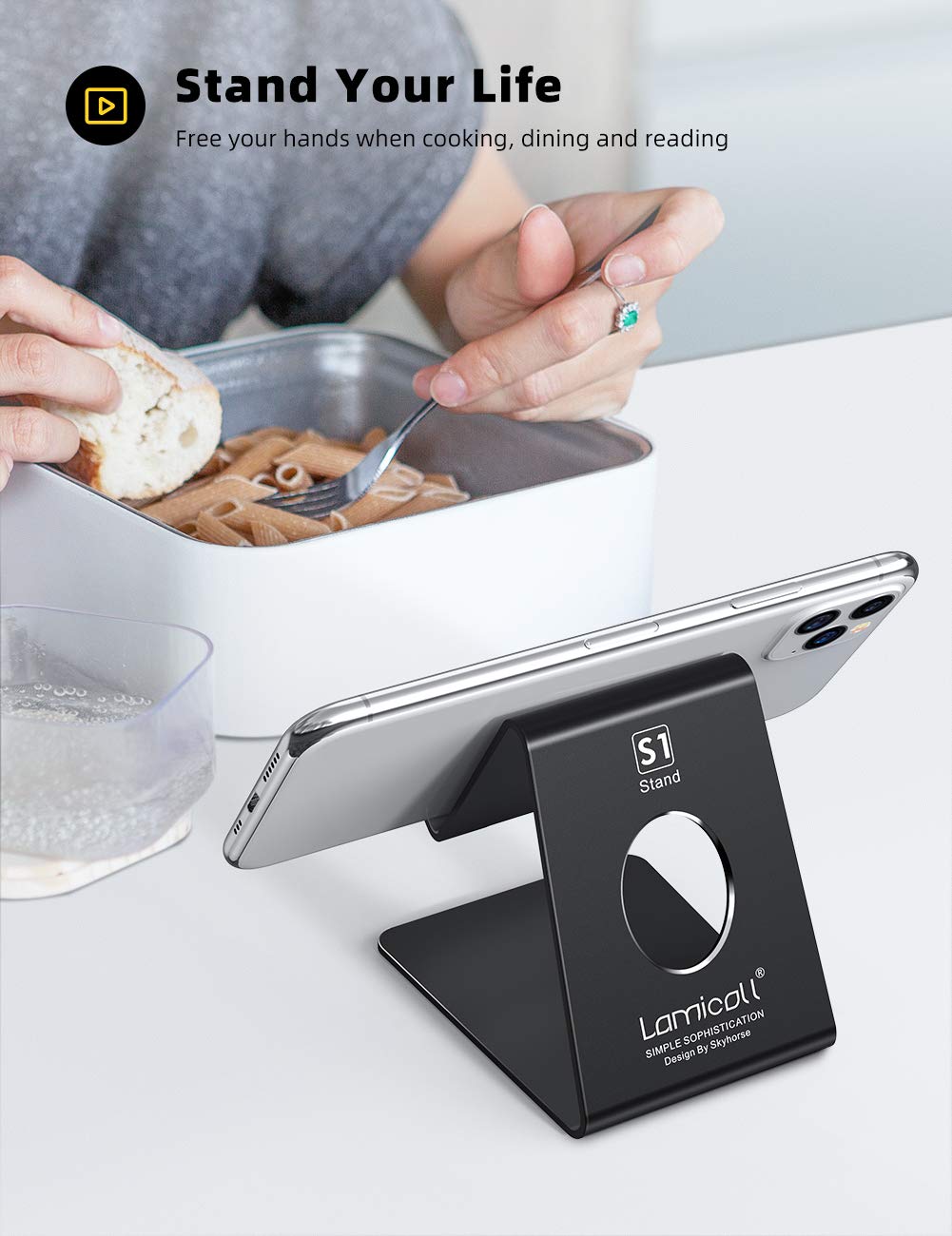 Lamicall Cell Phone Stand, Desk Accessories - Clear Office Cell Phone Holder, Acrylic Phone Stand, Desktop, Acrylic Office Desk Decor Accessories, Suitable for iPhone, 4-8'' Phone, Gifts