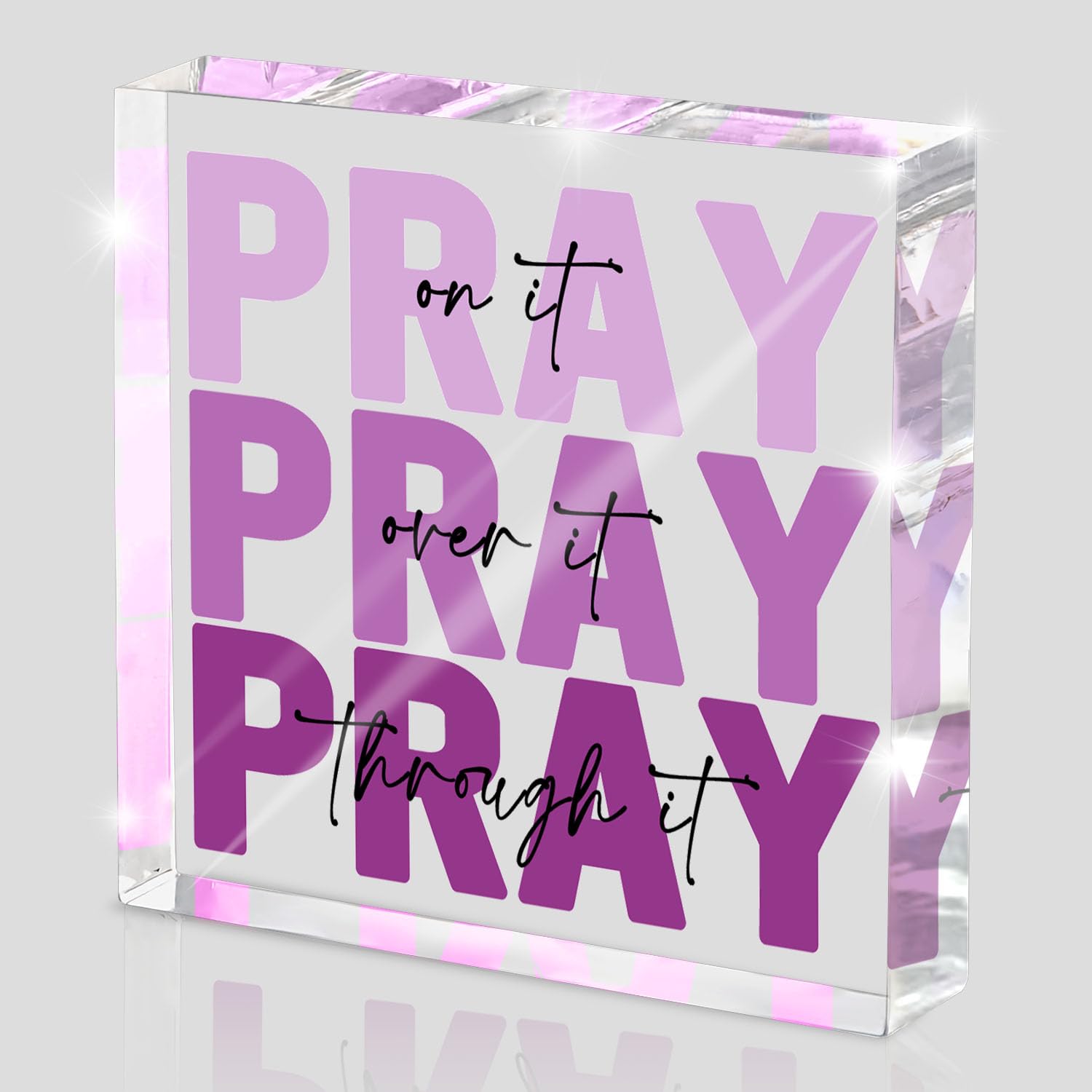 Pink Inspirational Decor Pray Over It Bible Verse Wall Art Christian Gifts for Women, 4x 4 Inches Office Desk Accessories Decor Sign, Pink Dorm Room Decoration for Women - Pray on it Pray through it