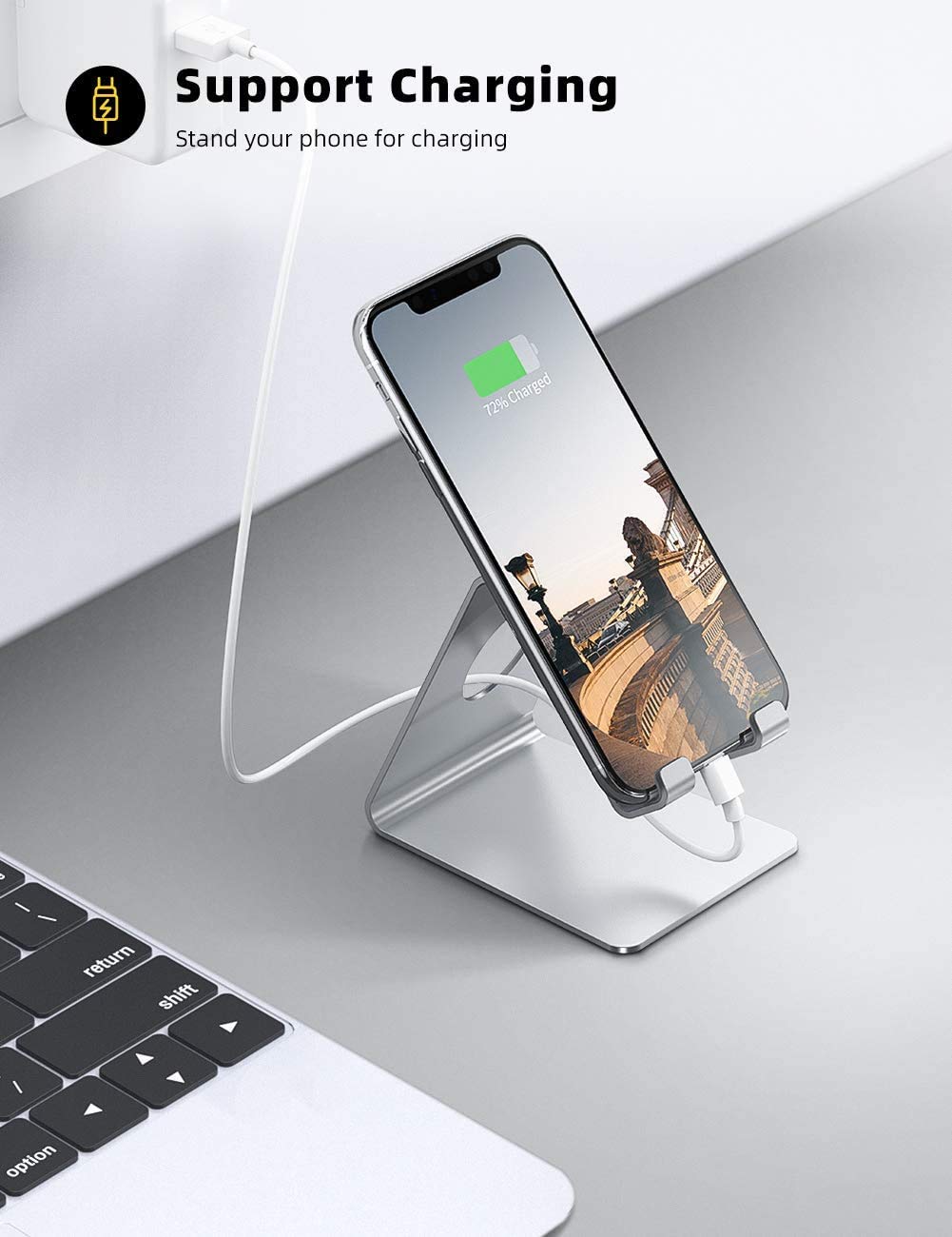 Lamicall Cell Phone Stand, Desk Accessories - Clear Office Cell Phone Holder, Acrylic Phone Stand, Desktop, Acrylic Office Desk Decor Accessories, Suitable for iPhone, 4-8'' Phone, Gifts