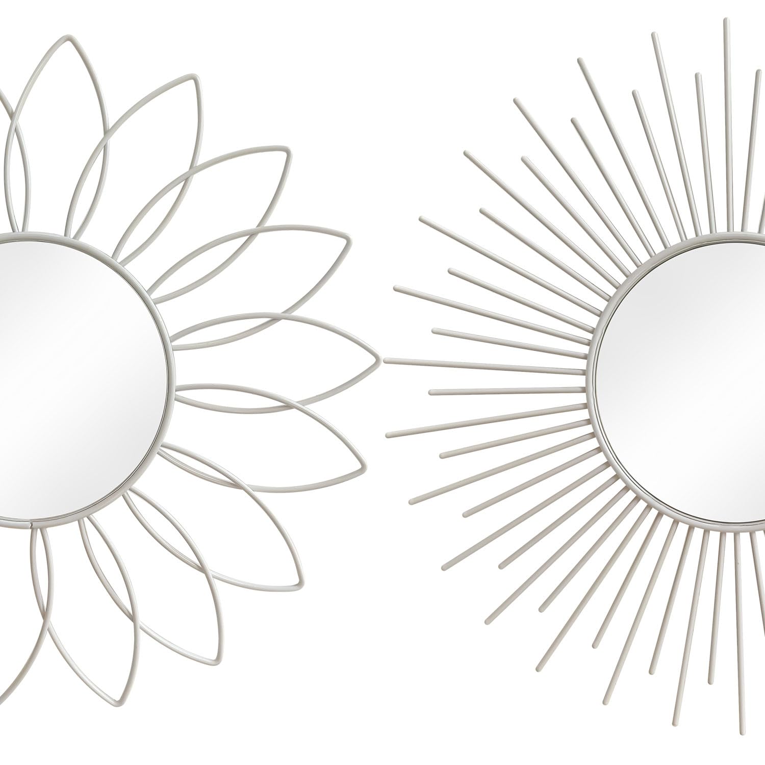 3 Pack Metal Mirrors for Wall Sunburst Wall Mirrors Home Décor Decorative Hanging Wall Art for Living Room Bedroom Entryway (Gold, Flower+Sunburst)