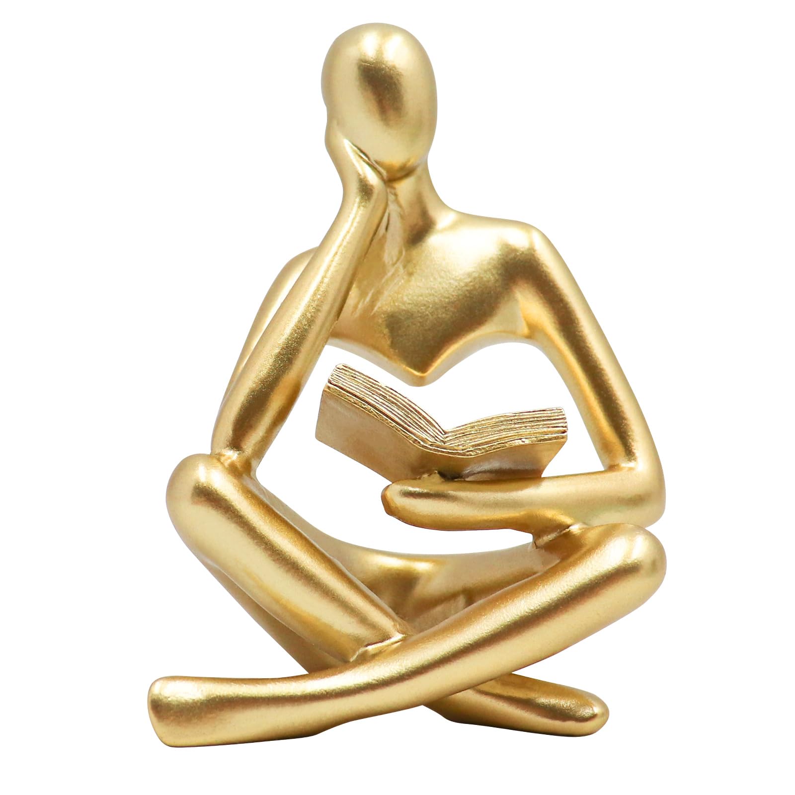 Jinkoozz Gold Reading Women Statue, Thinker Sculptures, Abstract Art Ornament, Modern Aesthetic Figurine Decoration, Suitable for Home Living Room Bedroom Office Shelf Table Desk Bookshelf Decor