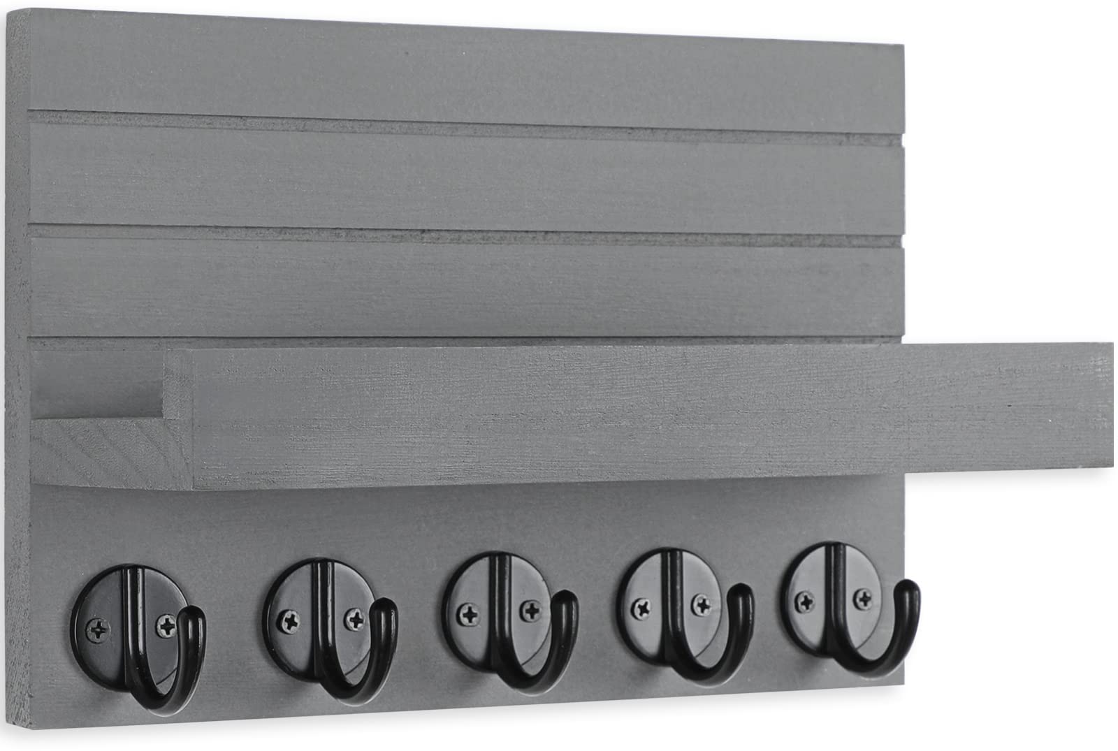 Lwenki Key Holder for Wall, Decorative Key and Mail Holder with Shelf Has Large Hooks for Bags, Coats, Umbrella – Paulownia Wood Key Hanger with Mounting Hardware (9.8”W x 6.7”H x 4.2”D)