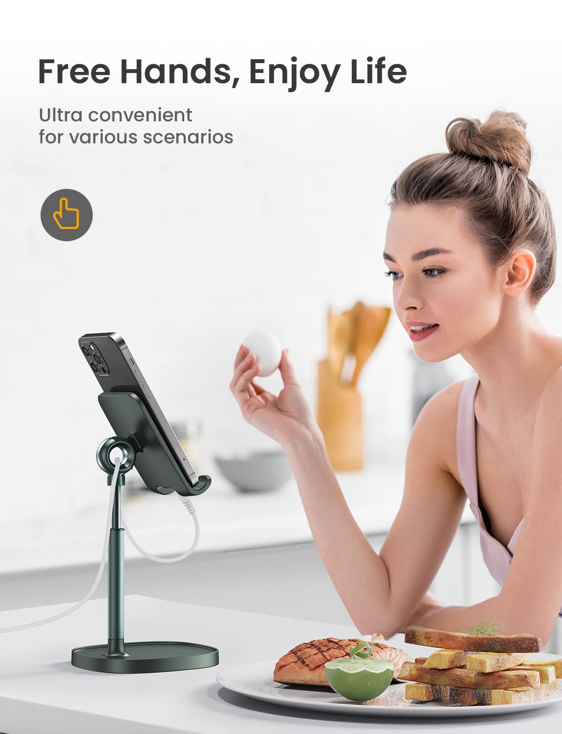 LISEN Cell Phone Stand Phone Holder for Desk Office Decor, Office Desk Accessories Women PC Gaming Essentials iPhone Stand Gadgets Men Gifts for Mom Fit OtterBox Case Switch iPad Air Tablet 4-10 in