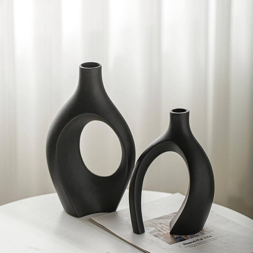 Lvases Snuggle Hollow Ceramic Vase Set of 2, Nordic Modern Boho ins Style Decorative Ceramic Aesthetic Flower Vase for Home Decor (Milky White W 6.3" X H 8.4")