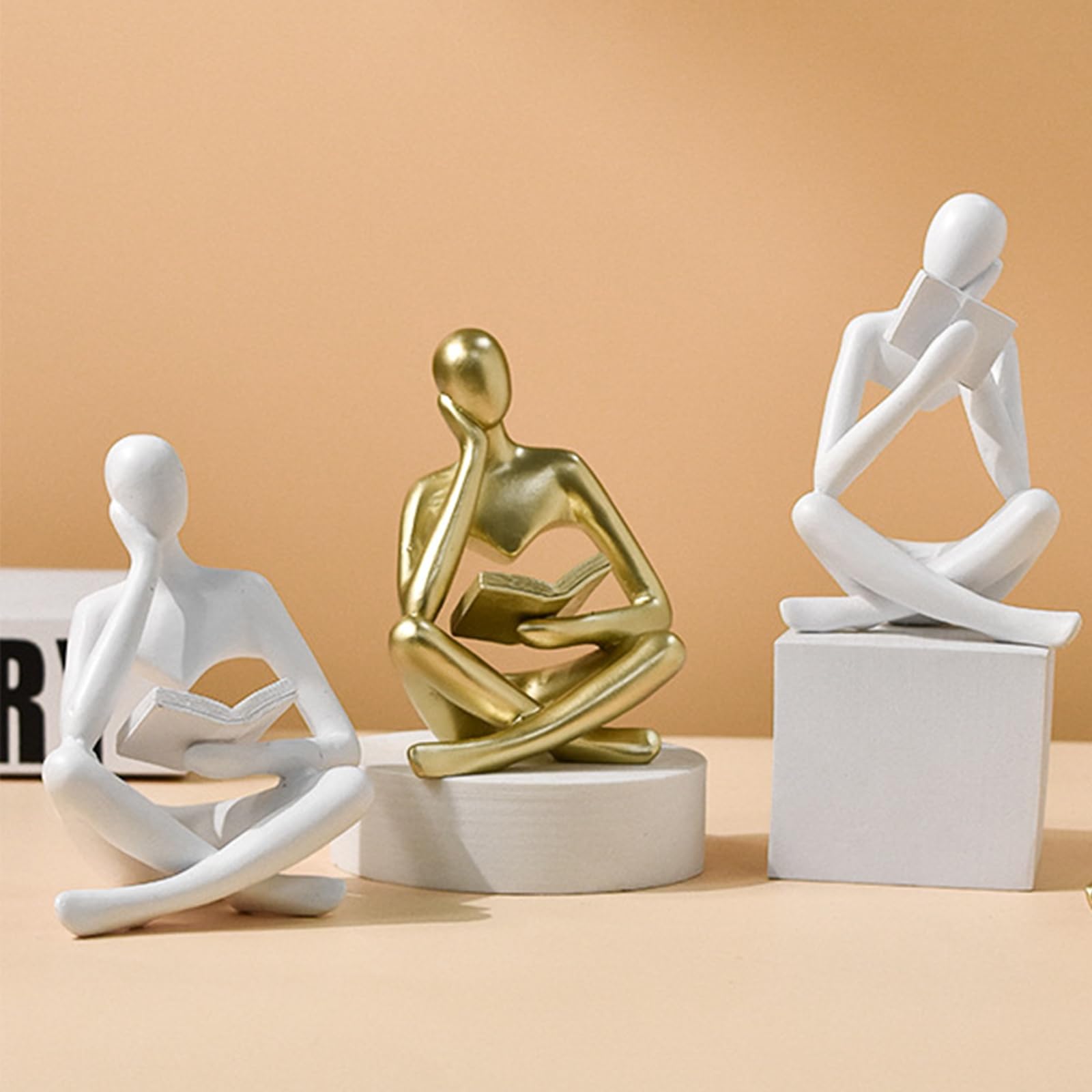 Jinkoozz Gold Reading Women Statue, Thinker Sculptures, Abstract Art Ornament, Modern Aesthetic Figurine Decoration, Suitable for Home Living Room Bedroom Office Shelf Table Desk Bookshelf Decor