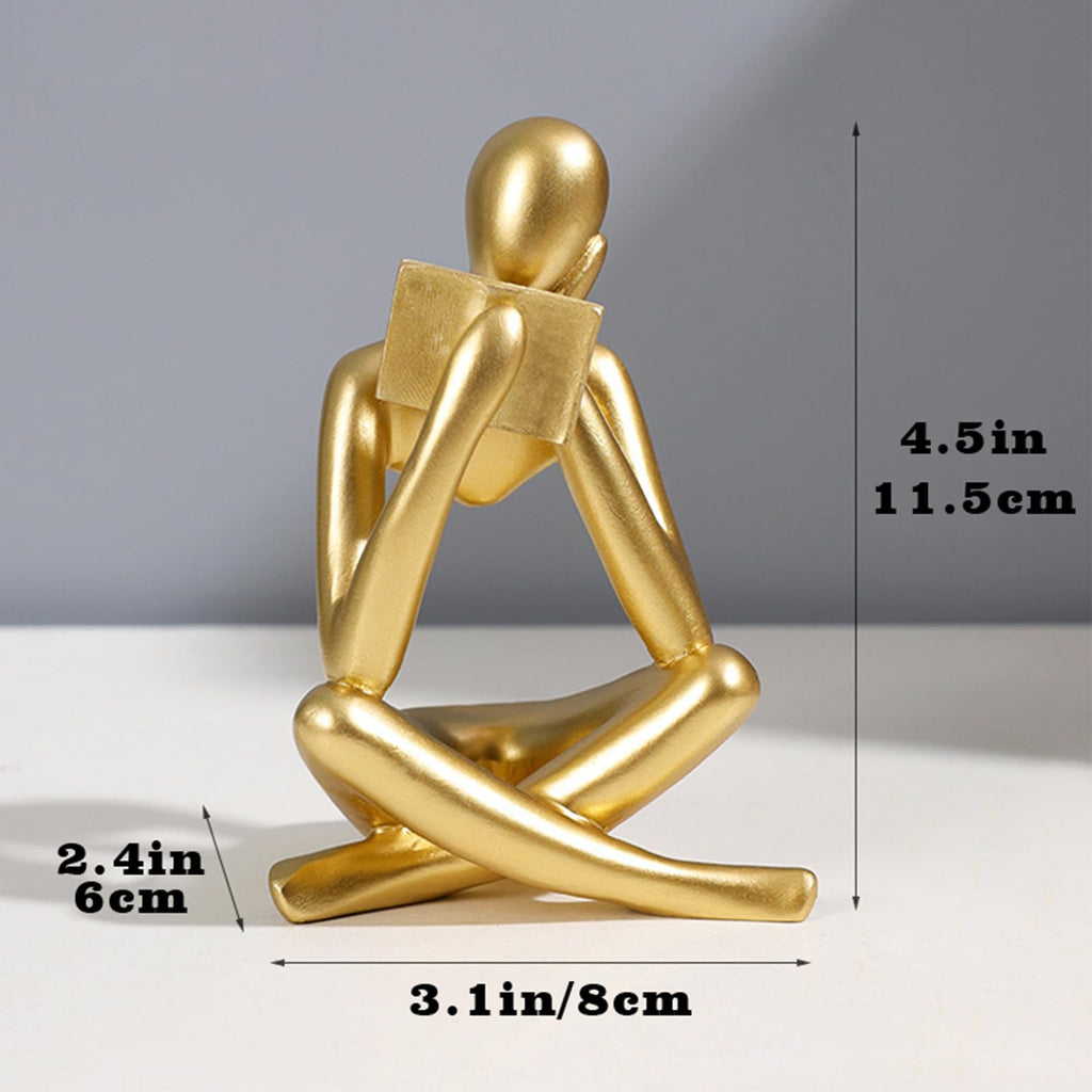 Jinkoozz Gold Reading Women Statue, Thinker Sculptures, Abstract Art Ornament, Modern Aesthetic Figurine Decoration, Suitable for Home Living Room Bedroom Office Shelf Table Desk Bookshelf Decor