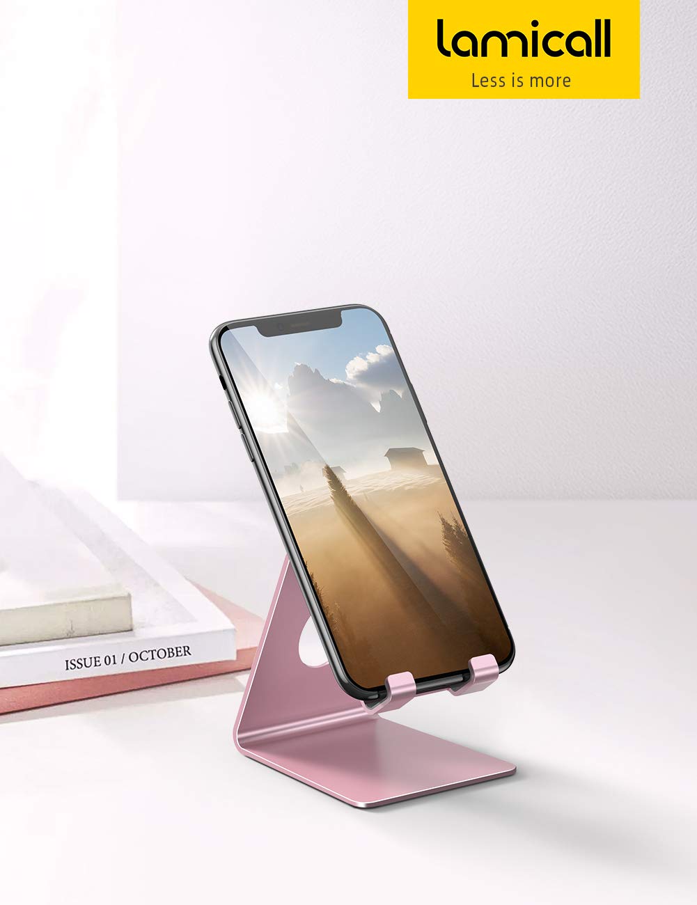Lamicall Cell Phone Stand, Desk Accessories - Clear Office Cell Phone Holder, Acrylic Phone Stand, Desktop, Acrylic Office Desk Decor Accessories, Suitable for iPhone, 4-8'' Phone, Gifts