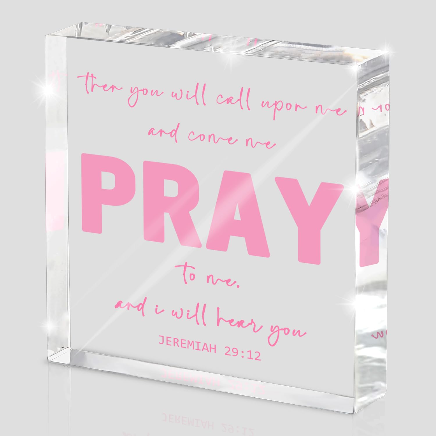 Pink Inspirational Decor Pray Over It Bible Verse Wall Art Christian Gifts for Women, 4x 4 Inches Office Desk Accessories Decor Sign, Pink Dorm Room Decoration for Women - Pray on it Pray through it