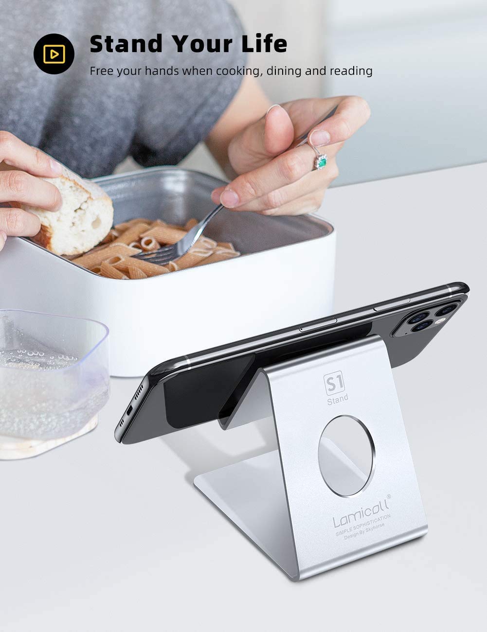 Lamicall Cell Phone Stand, Desk Accessories - Clear Office Cell Phone Holder, Acrylic Phone Stand, Desktop, Acrylic Office Desk Decor Accessories, Suitable for iPhone, 4-8'' Phone, Gifts