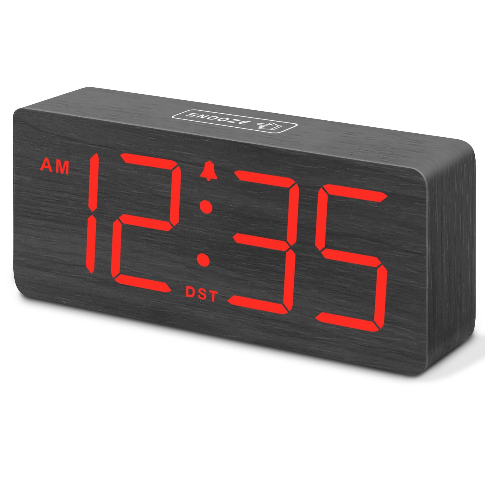 DreamSky Wooden Digital Alarm Clock for Bedroom - Desk Clock for Living Room with Large Numbers, Dimmer, Loud Alarm for Heavy Sleepers with Volume Control, DST, Office Wood Decor (Plug in Clock)