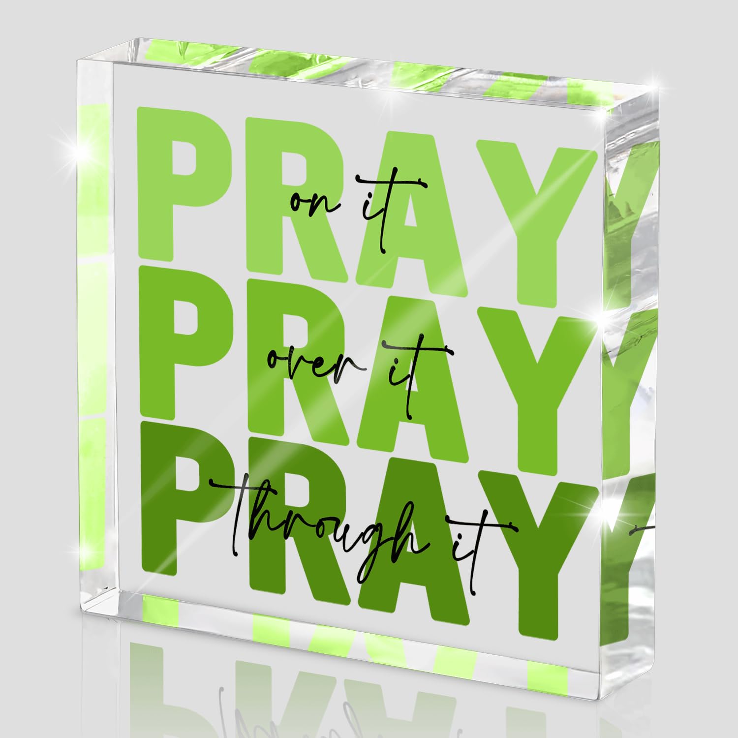 Pink Inspirational Decor Pray Over It Bible Verse Wall Art Christian Gifts for Women, 4x 4 Inches Office Desk Accessories Decor Sign, Pink Dorm Room Decoration for Women - Pray on it Pray through it