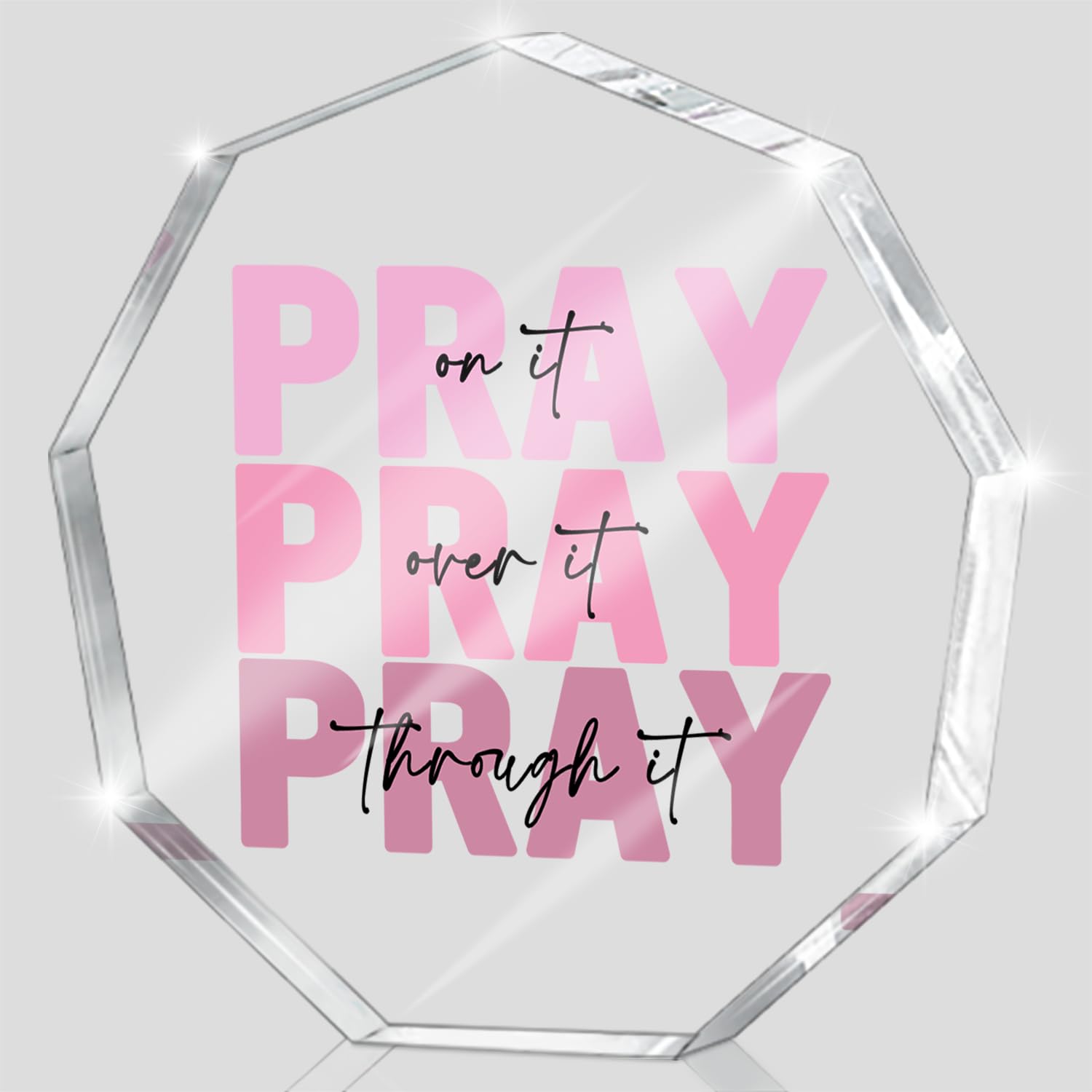 Pink Inspirational Decor Pray Over It Bible Verse Wall Art Christian Gifts for Women, 4x 4 Inches Office Desk Accessories Decor Sign, Pink Dorm Room Decoration for Women - Pray on it Pray through it