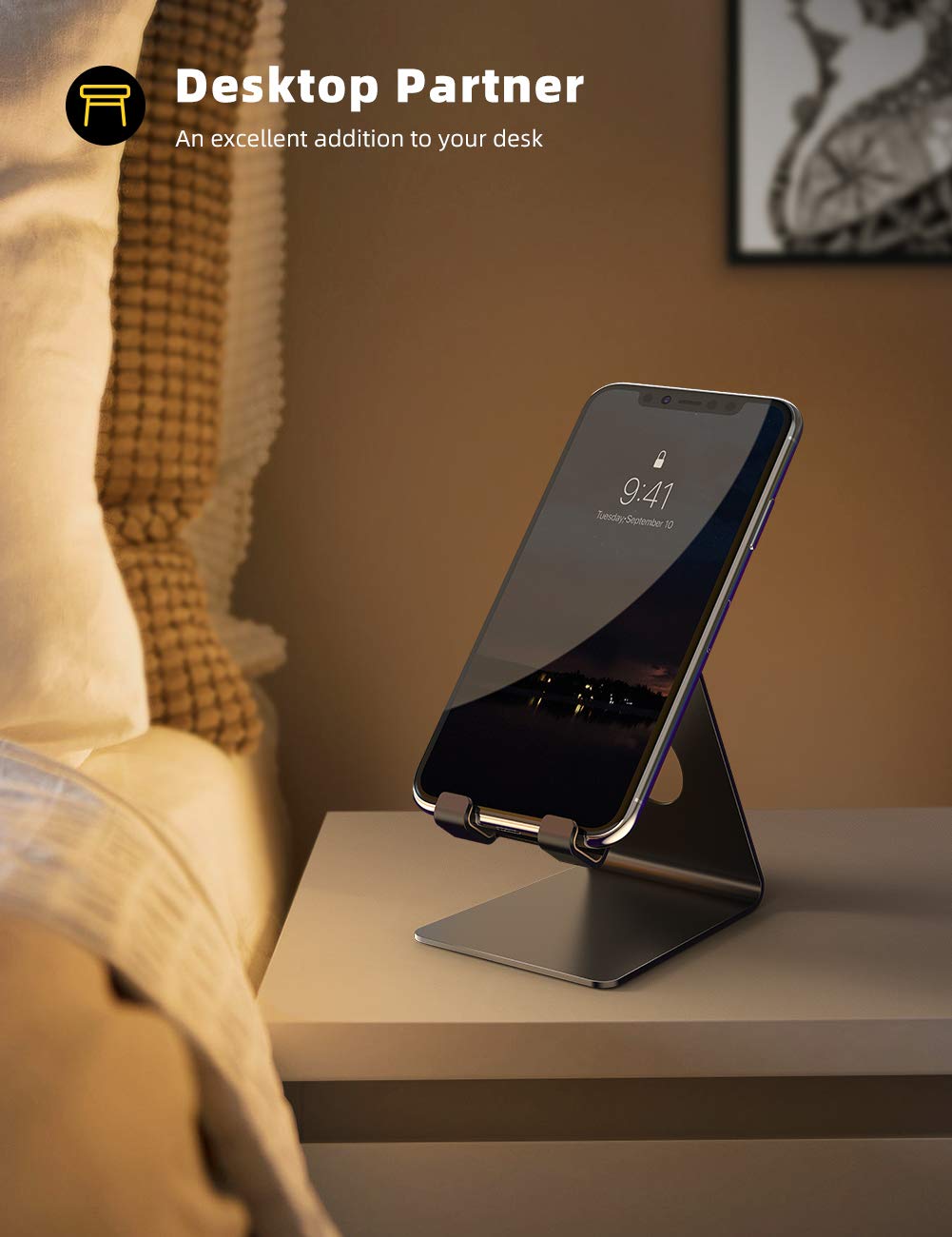 Lamicall Cell Phone Stand, Desk Accessories - Clear Office Cell Phone Holder, Acrylic Phone Stand, Desktop, Acrylic Office Desk Decor Accessories, Suitable for iPhone, 4-8'' Phone, Gifts