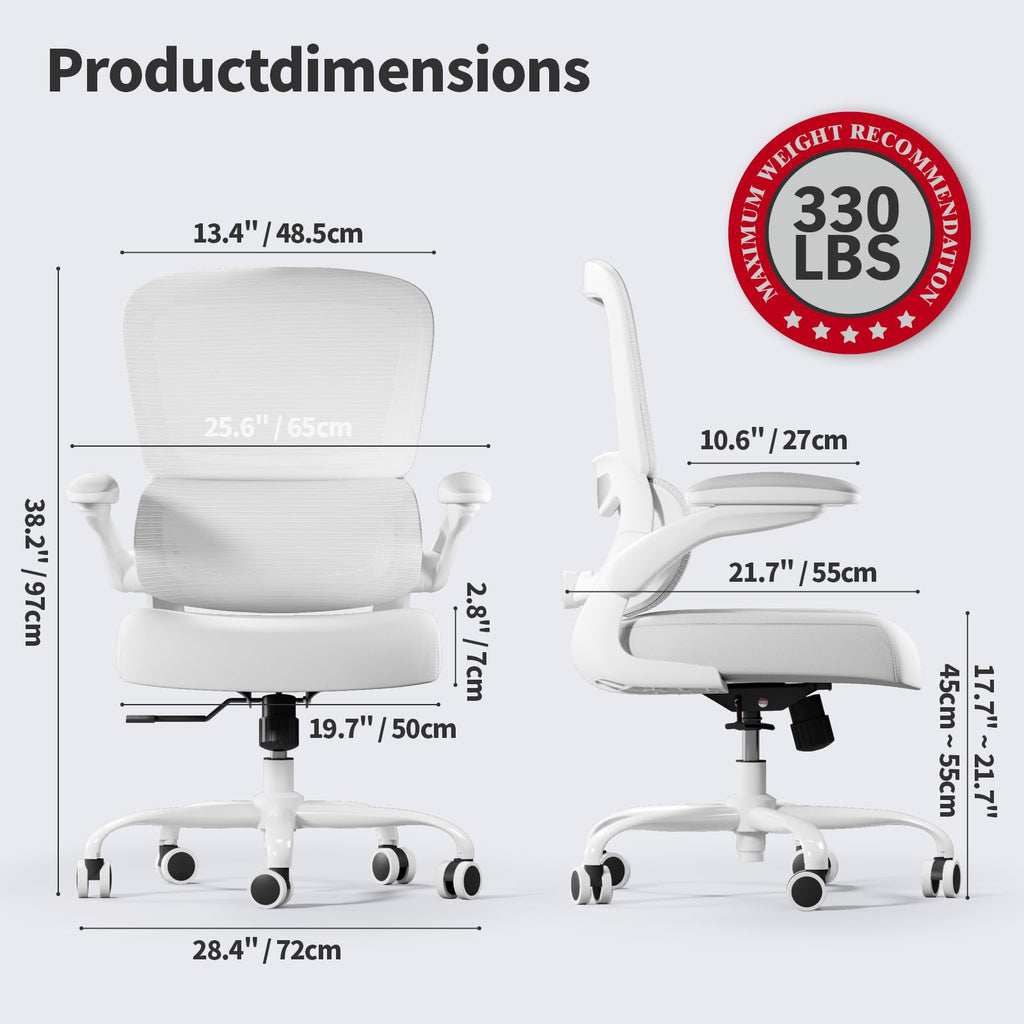 TRALT Office Chair - Ergonomic Desk Chair with Adjustable Lumbar Support, Mesh Computer Chair, Executive Chairs for Home Office Comfortable Lumbar Support (White)