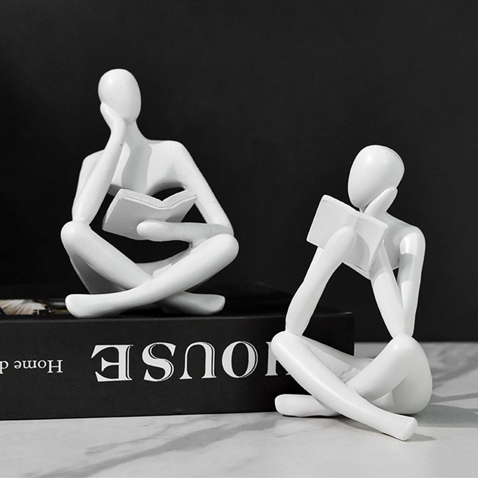 Jinkoozz Gold Reading Women Statue, Thinker Sculptures, Abstract Art Ornament, Modern Aesthetic Figurine Decoration, Suitable for Home Living Room Bedroom Office Shelf Table Desk Bookshelf Decor