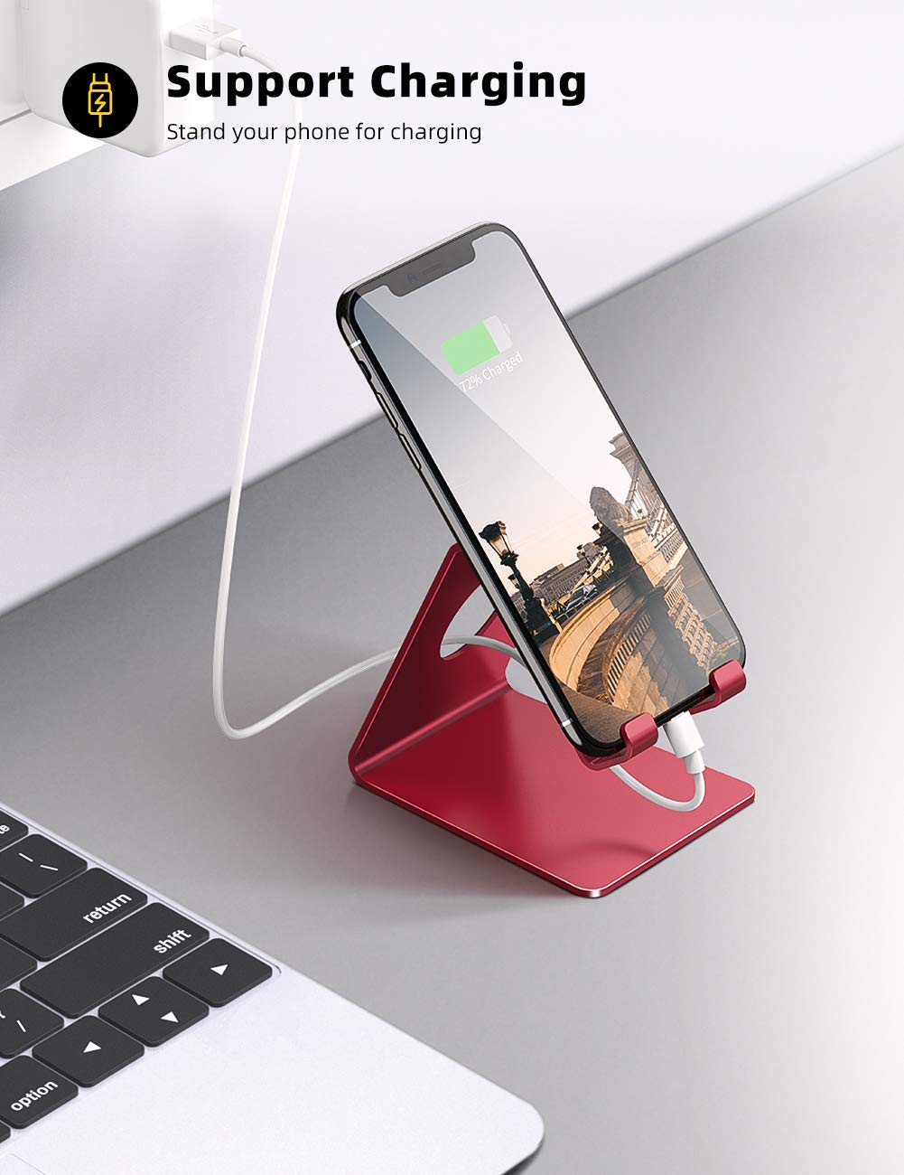 Lamicall Cell Phone Stand, Desk Accessories - Clear Office Cell Phone Holder, Acrylic Phone Stand, Desktop, Acrylic Office Desk Decor Accessories, Suitable for iPhone, 4-8'' Phone, Gifts