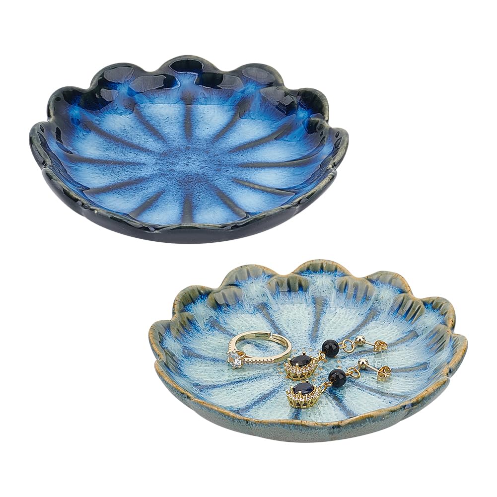 NBEADS Conch Shape Ceramic Jewelry Tray, Aqua Shell Trinket Dish Ceramic Ring Earring Holder Ocean-themed Decorative Trinket Plate for Rings Earrings Necklaces Bracelet Jewelry Watch Keys