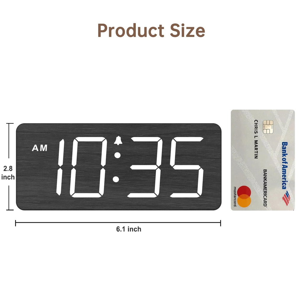 DreamSky Wooden Digital Alarm Clock for Bedroom - Desk Clock for Living Room with Large Numbers, Dimmer, Loud Alarm for Heavy Sleepers with Volume Control, DST, Office Wood Decor (Plug in Clock)
