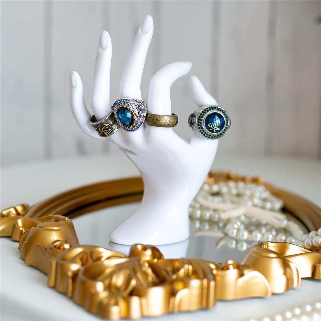 Maxsirui Hand Form Ring Holder Jewelry Display Organization Rack Bracelet Ring Watch Stand Support Aesthetic Y2k Room Decor (Rose Red)
