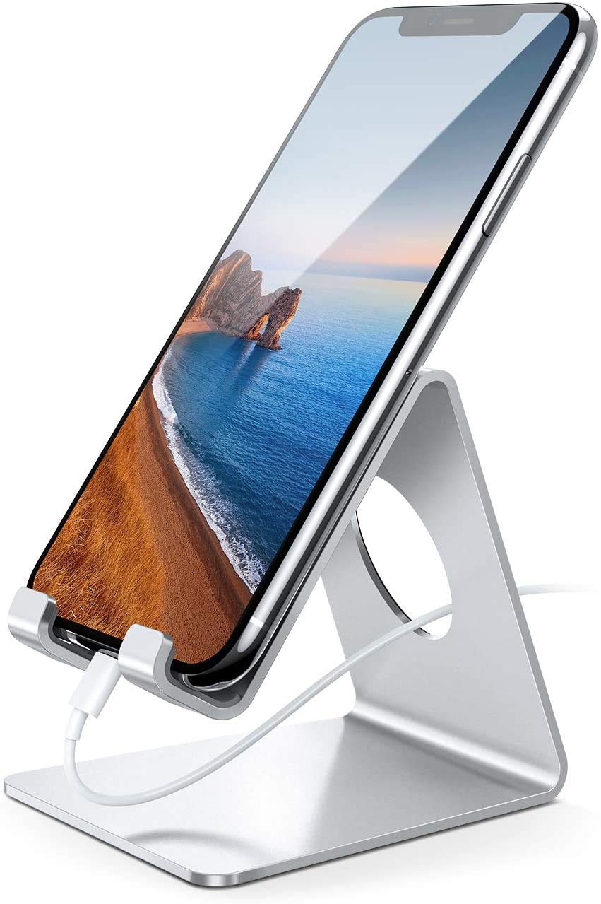 Lamicall Cell Phone Stand, Desk Accessories - Clear Office Cell Phone Holder, Acrylic Phone Stand, Desktop, Acrylic Office Desk Decor Accessories, Suitable for iPhone, 4-8'' Phone, Gifts